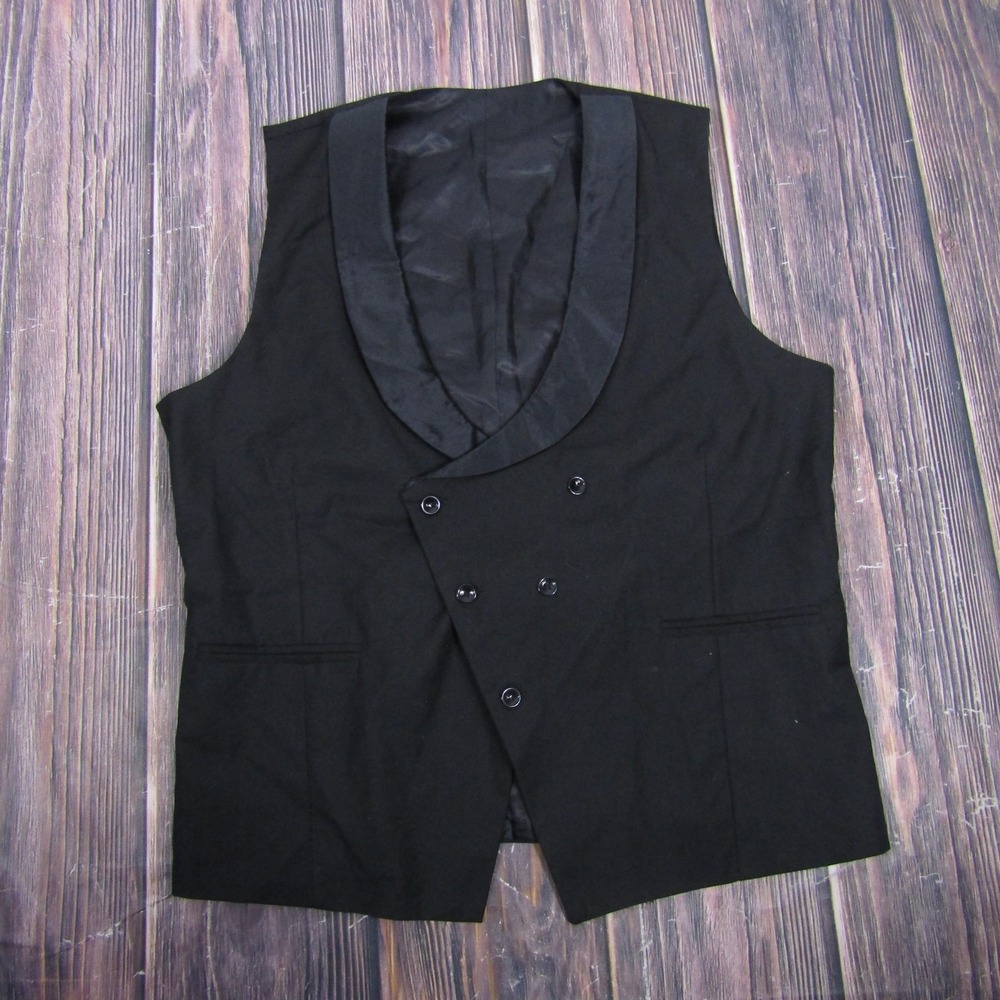 WANGYUE Vest Mens L Black Shawl Collar Lined Pea Coat Double-Breasted Button